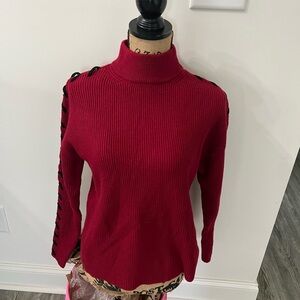 Tahari Burgundy Turtleneck Sweater with Button Accents